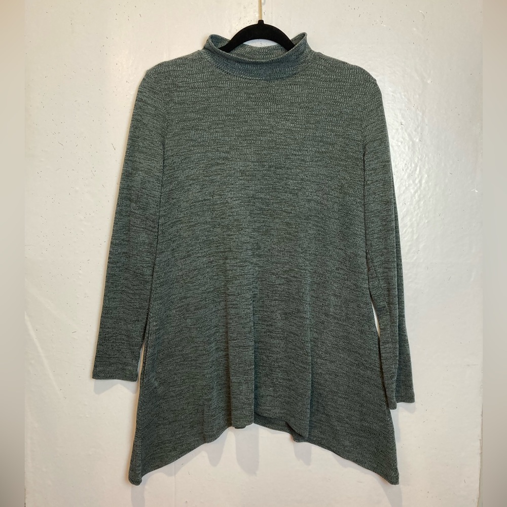 LOGO Lotus Lori Goldstein Tunic Top Sz S Space Dyed Asymmetrical Pockets Stretch